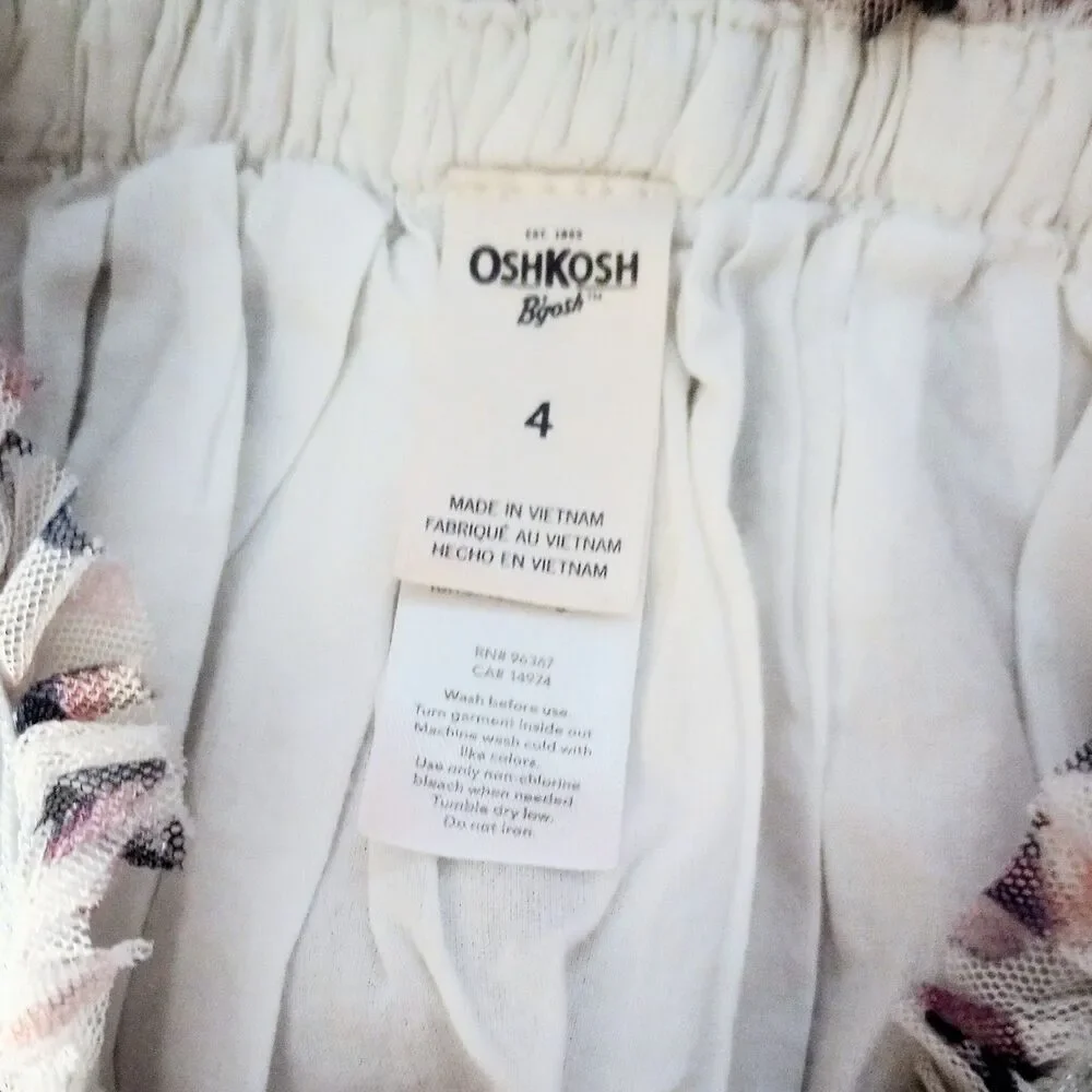 Oshkosh Layered Cream Floral Tutu Style Skirt sz 4 Girls Elastic Waist